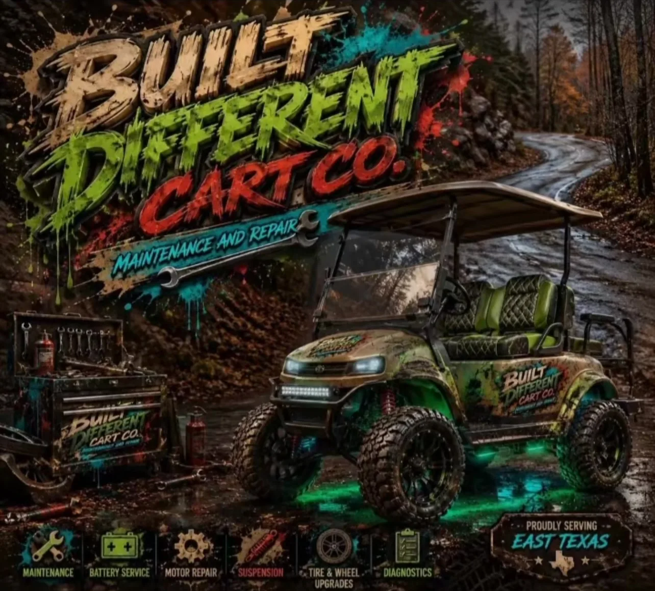 Green lifted cart poster