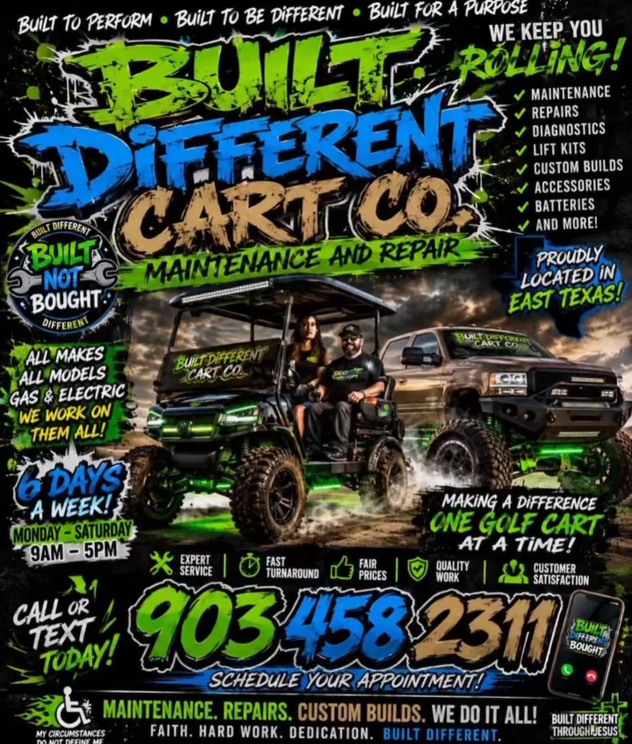 Built Different Cart Co. shop poster